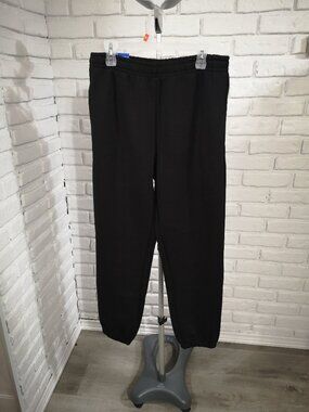 NWT LazyPants Woman's Size Large Black Fleece Lined Sweat Pants Elastic & Tie